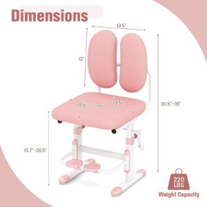 Costzon Kids Desk Chair, Height Adjustable Student Study Task Chair with Double Back Support, Rotatable Footrests, Mesh Ergonomic Office Chair, Kids Computer Chair for Boys Girls Bedroom School, Pink