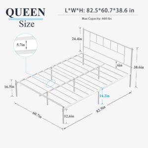 VECELO Queen Metal Platform Bed Frame with Headboard, Heavy Duty Steel Slat Support, Under Bed Storage,No Box Spring Needed, Easy Assembly