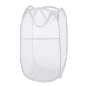 smalibal large fine mesh laundry basket, with handles laundry hamper, foldable lightweight basket, collapsible laundry bag, durable clothing storage, freestanding tall clothes hamper white