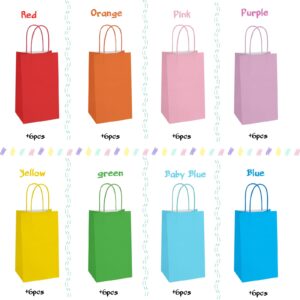 48 Pack Small Gift Bags with 8 colors Kraft Paper,5.25 * 3.25 * 8.25 Inch Party Favor Bags with Handles for Kids Birthday, Wedding and Celebrations,Party Supplies and Gifts