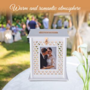 Large Wooden Wedding Card Box Gift Card Box for Reception Wedding Decoration Box with Photo Frame for 5*7 Photo- Envelope Post Money Gift Box Holder