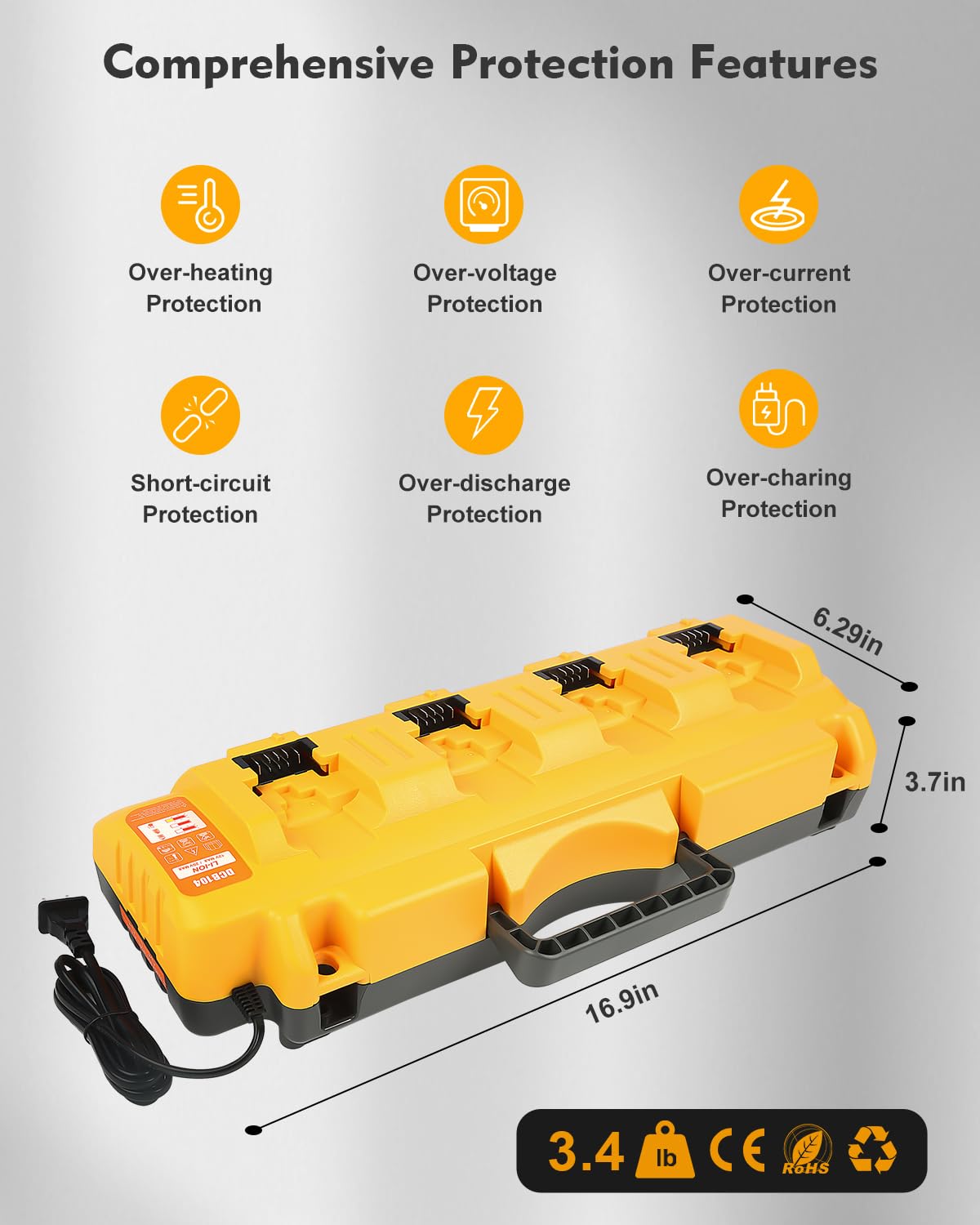 Replacement for Dewalt 20V Battery Charger Station DCB104 Battery Charger Kit with 4 Pack Batteries Compatible with Dewalt 20V Power Tools Repalcement for Dewalt 20V Battery