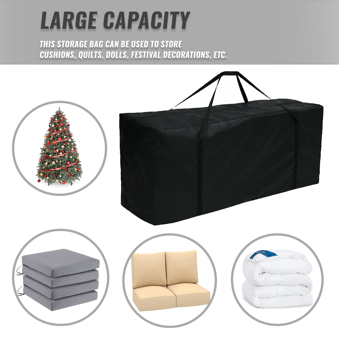 Outdoor Patio Cushion Storage Bags 68Inch Waterproof Extra Large Patio Furniture Cover Cushion Storage Bag with Handle and Zipper