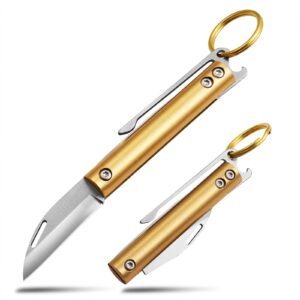 coowolf mini keychain knife brass folding pocket knife daily box cutter edc knife, creative gift keychain accessories for men&women