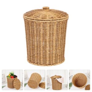 Cabilock Rattan Round Waste Basket with Lid Woven Trash Can Wastebasket Garbage Container Bins Flower Plant Pot Laundry Baskets for Bathroom Kitchen Office Living Room Home Decor