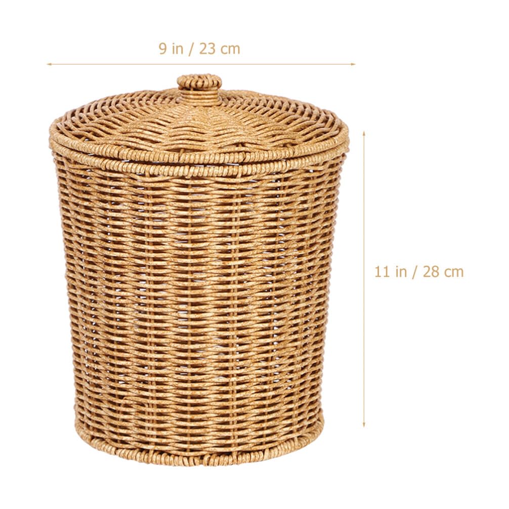 Cabilock Rattan Round Waste Basket with Lid Woven Trash Can Wastebasket Garbage Container Bins Flower Plant Pot Laundry Baskets for Bathroom Kitchen Office Living Room Home Decor