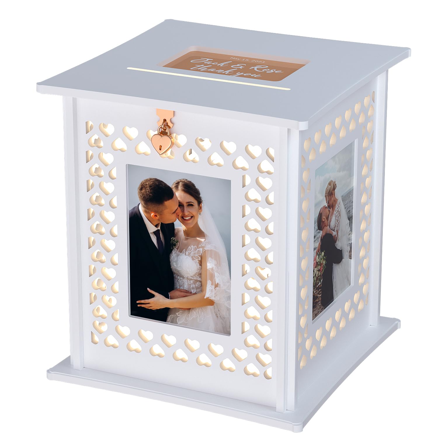 Large Wooden Wedding Card Box Gift Card Box for Reception Wedding Decoration Box with Photo Frame for 5*7 Photo- Envelope Post Money Gift Box Holder