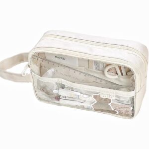 auraglor clear pencil case big capacity compartments hold 100 pens large pencil pouch pen bag box holder organizer simple storage aesthetic stationery office essentials (white)