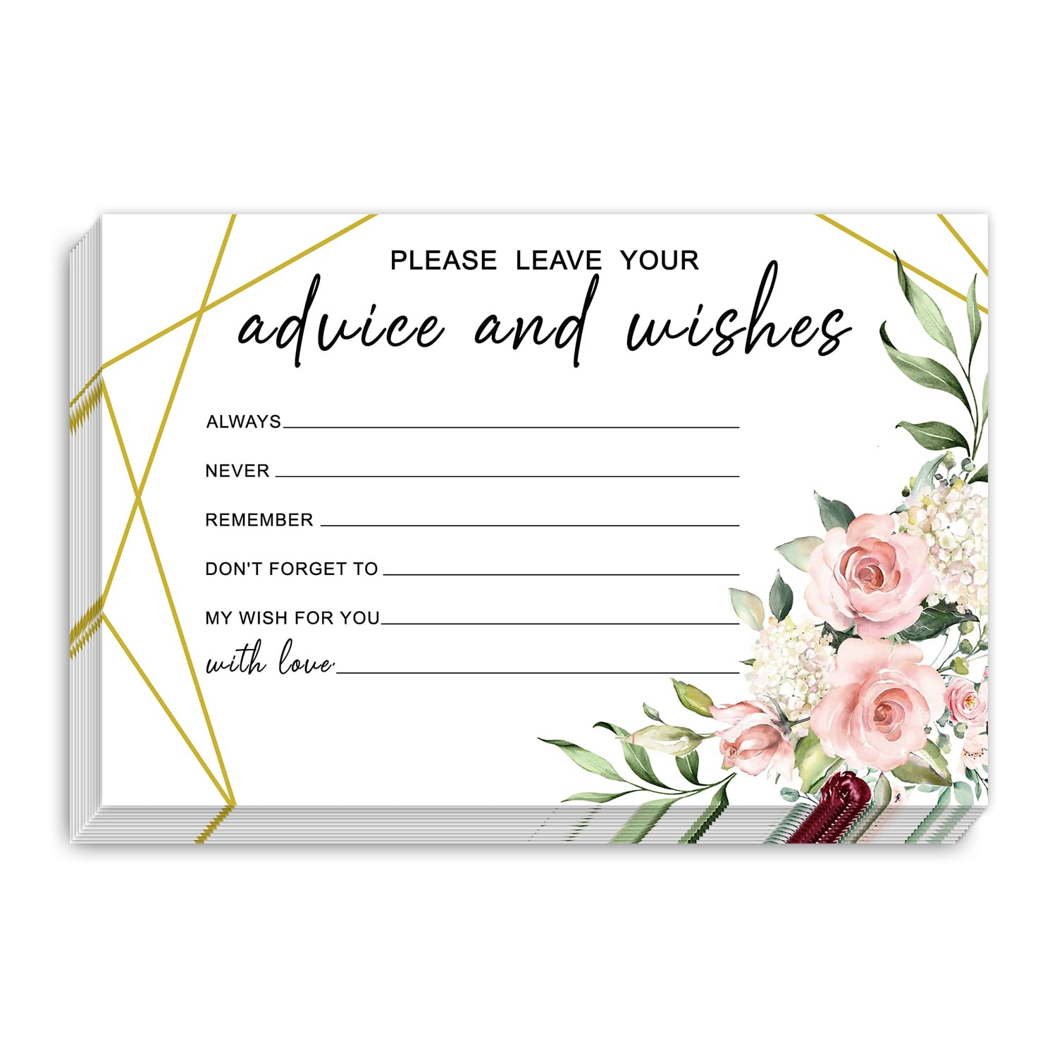 WwongxianB Set of 25 Rose Floral Modern Advice and Wishes Cards - Words of Wisdom Guest Book for Newlyweds Bridal Shower Wedding Retirement Grad Fill in Style Invites Cards -007