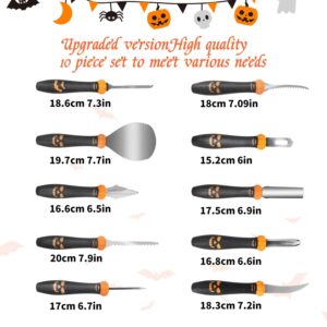 Halloween 10 Piece Pumpkin Carving Kit with Storage Bag, Stainless Steel Pumpkin Carving Tools Knife Set for Halloween Jack-O-Lantern DIY Decoration, Anti-Slip Rubber Handles,Gift for Halloween