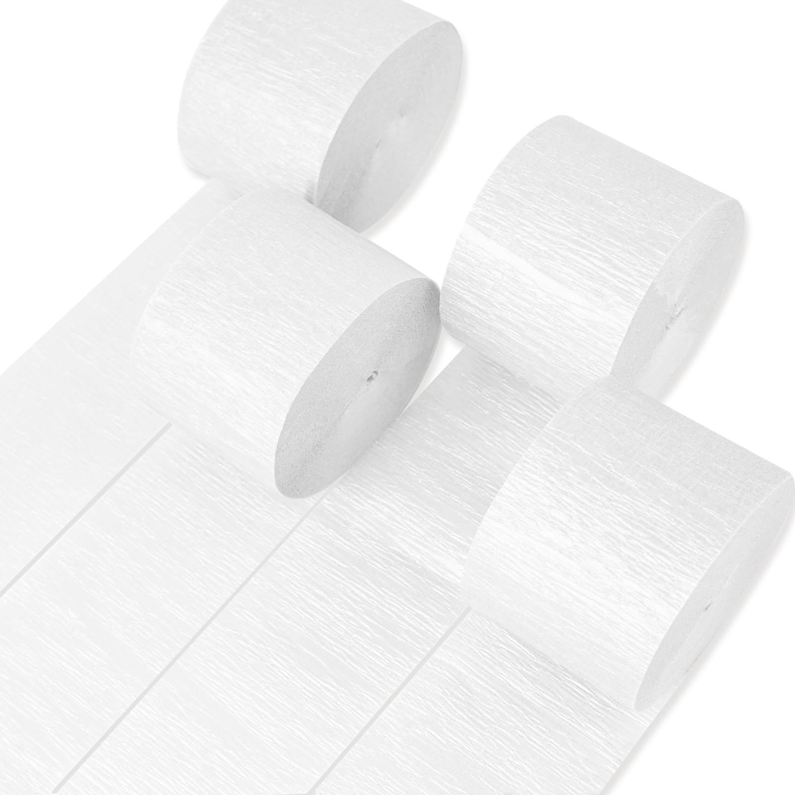 PartyWoo Crepe Paper Streamers 4 Rolls 328ft, Pack of Crepe Paper Perl White Streamers Decorations, Crepe Paper for Birthday Decorations, Party Decorations, Wedding Decorations (1.8 in x 82 Ft/Roll)