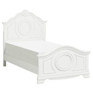 benjara bm295825 lilya traditional bead molding & shell motif bed crisp white - full size