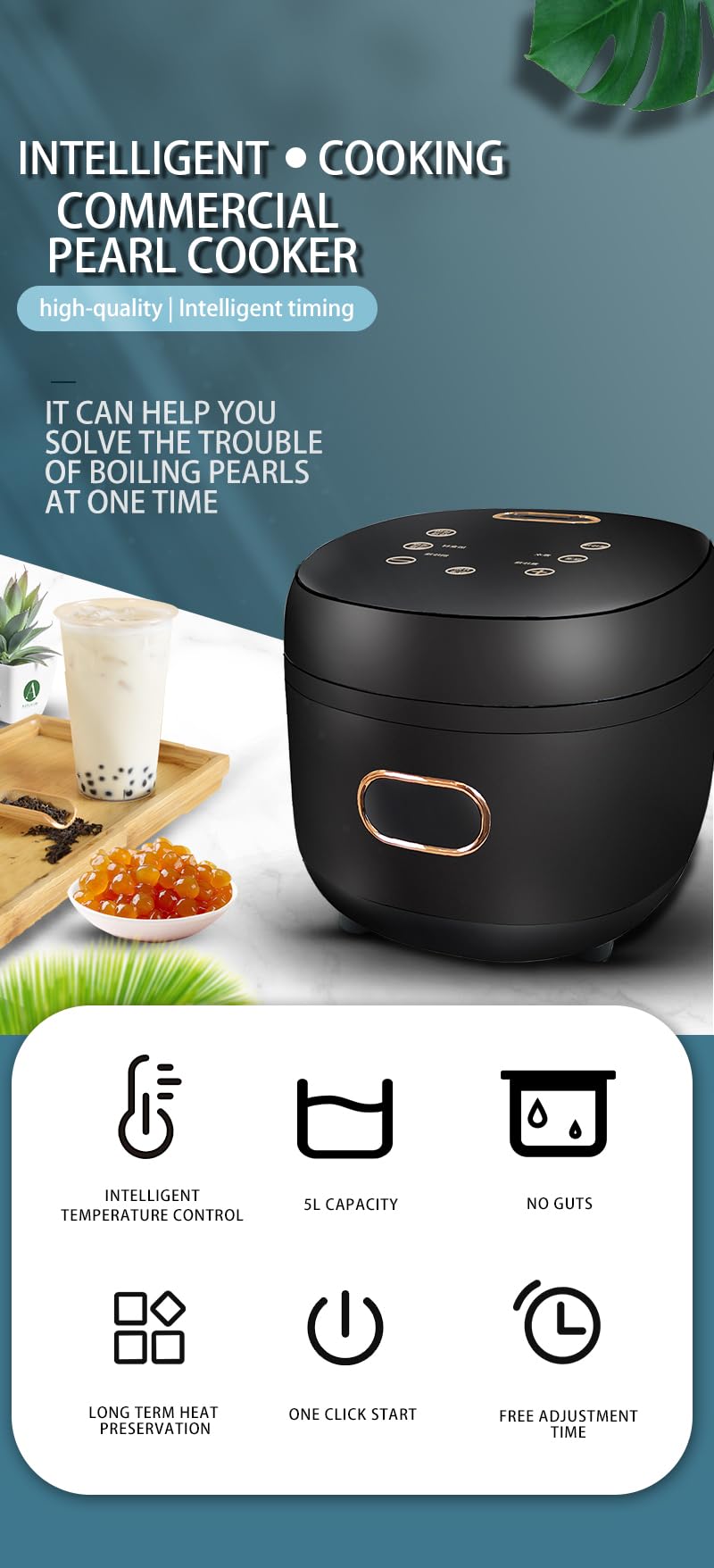 okicook Boba Cooker Commercial Boba Pot 5L Automatic Pearl Tapioca Cooker for Boba Tea & Bubble Tea & Milk Tea Touchscreen 110V