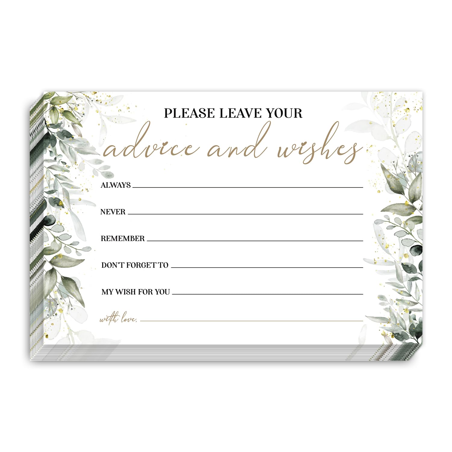 WwongxianB Set of 25 Eucalyptus Greenery Advice and Wishes Cards - Words of Wisdom Guest Book for Newlyweds Bridal Shower Wedding Retirement Grad Fill in Style Invites Cards -001