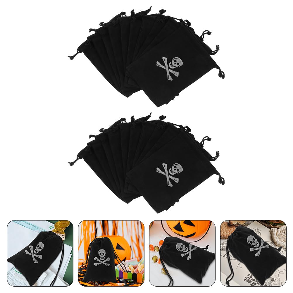 Halloween Pirate Bags with Drawstring, 20Pcs 6.1 x 4.5 Inches Pirate Goodie Bags, Pirate Coin Bags Candy Pouches Wrapping Bags for Halloween Party