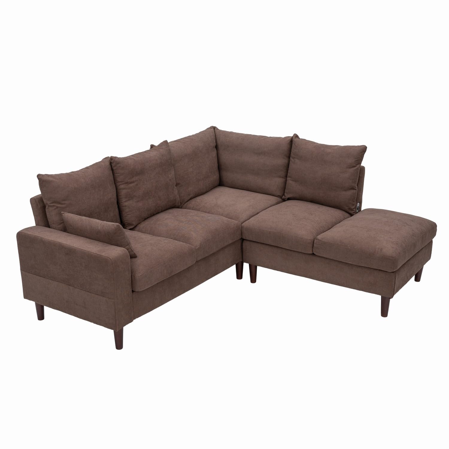 Panana Sectional Sofa L-Shaped Corner Couch with Built-in USB Chairging Port Chaise, Cushion Backrest Solid Wood Legs Suite