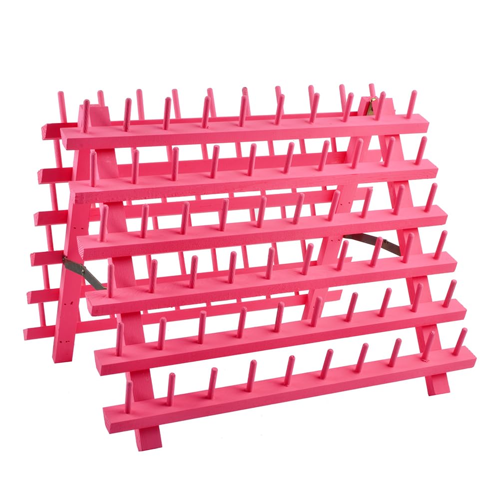 NW 120-Spools Collapsible Wooden Thread Holder Sewing and Embroidery Thread Rack and Organizer Foldable Thread Rack for Sewing (Pink)