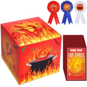 tenceur chili cook off contest ballot box with 50 pcs voting cards and 3 pcs trophy award ribbons for chili cook off game award prizes party supplies decorations cook chef, assembly needed