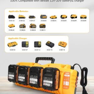 Replacement for Dewalt 20V Battery Charger Station DCB104 Battery Charger Kit with 4 Pack Batteries Compatible with Dewalt 20V Power Tools Repalcement for Dewalt 20V Battery