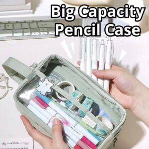 AuraGlor Clear Pencil Case Big Capacity Compartments Hold 100 Pens Large Pencil Pouch Pen Bag Box Holder Organizer Simple Storage Aesthetic Stationery Office Essentials (White)