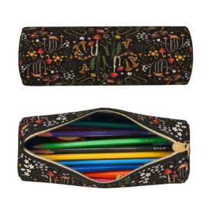 FREEHOTU Canvas Simple Forest Animals Mushrooms Makeup Bag Cosmetic Holder Bag Office Storage Pouch