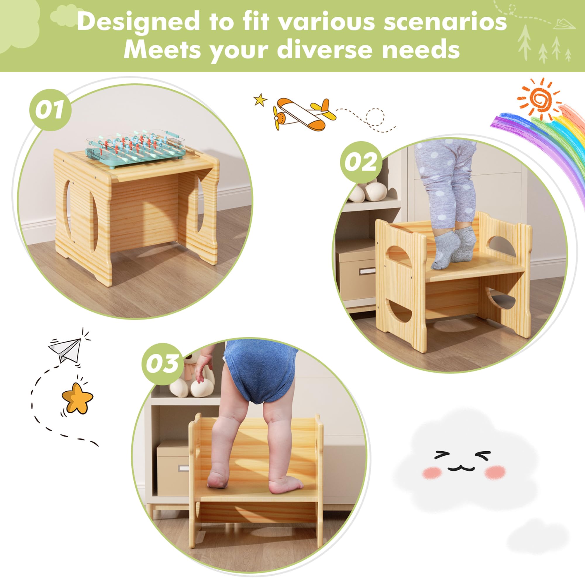 NOVGOBHOT Montessori Weaning Table and Chair Set, Toddler Activity Table and Chair Set, Multifunctional Montessori Furniture Learning Eating Table for 1-4 Age Toddler Gift