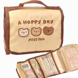 cute bear pencil case large capacity makeup bag big pencil pouch pen bag box holder organizer simple storage aesthetic stationery cosmetic for adults men women office essentials (3 mini bears)