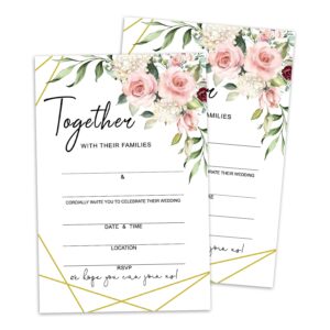 wwongxianb set of 25 wedding rose floral glitter invitations with envelopes, modern invites for bridal shower, wedding shower reception, evening invitations, fill in style invites cards -007