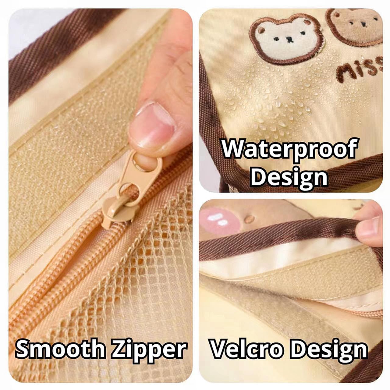 Cute Bear Pencil Case Large Capacity Makeup Bag Big Pencil Pouch Pen Bag Box Holder Organizer Simple Storage Aesthetic Stationery Cosmetic for Adults Men Women Office Essentials (3 Mini Bears)