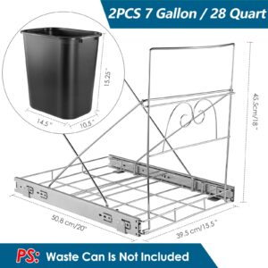 Pektiftn Double Pull Out Trash Can Under Cabinet, Under Sink Trash Can Pull Out Shelf Kit,Dual Compartment Slide Out Rack Rail for Kitchen Recycle Bins (Not Included Trash Can，Stainless Steel)