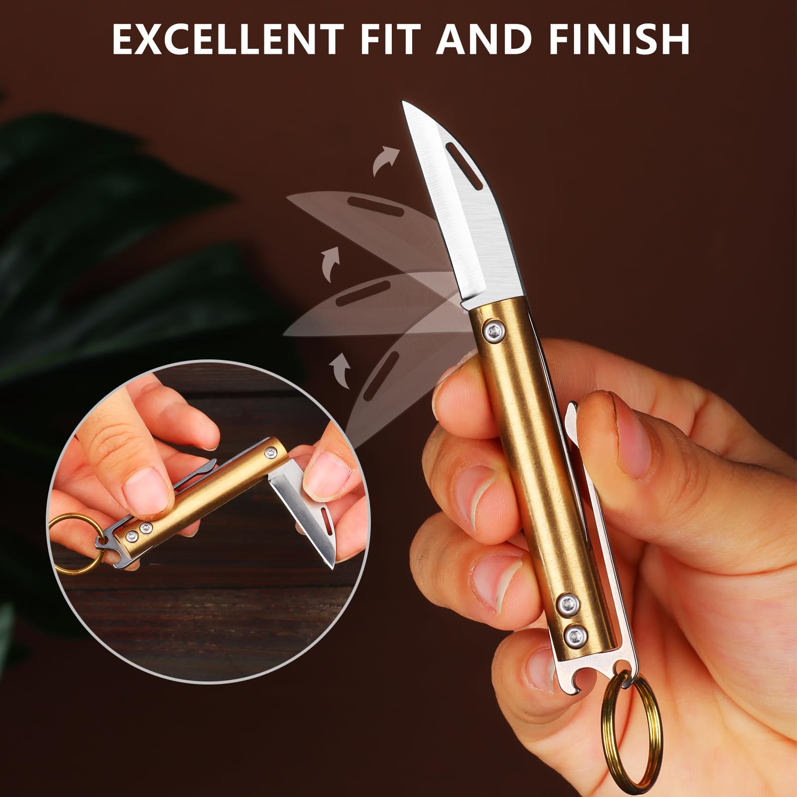 Coowolf Mini Keychain Knife Brass Folding Pocket Knife Daily Box Cutter EDC Knife, Creative Gift Keychain Accessories for Men&Women