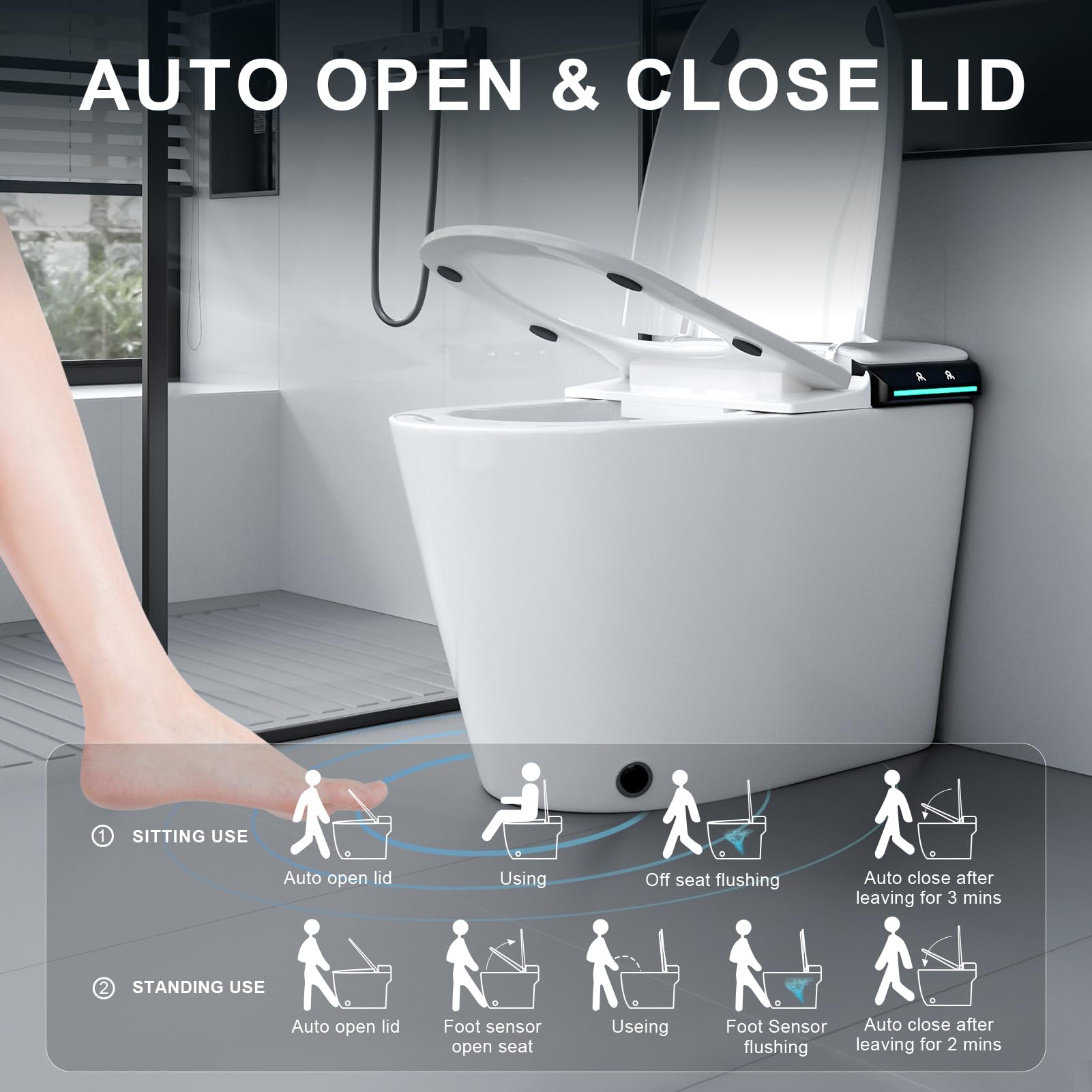 TEISVAY Smart Toilet Auto Open/Close Lid Smart Bidet Toilet with Heated Seat, Washing and Dryer Smart Toilet with Bidet Built in, Smart Toilets for Bathroom with User Habit Setting and Touch Control