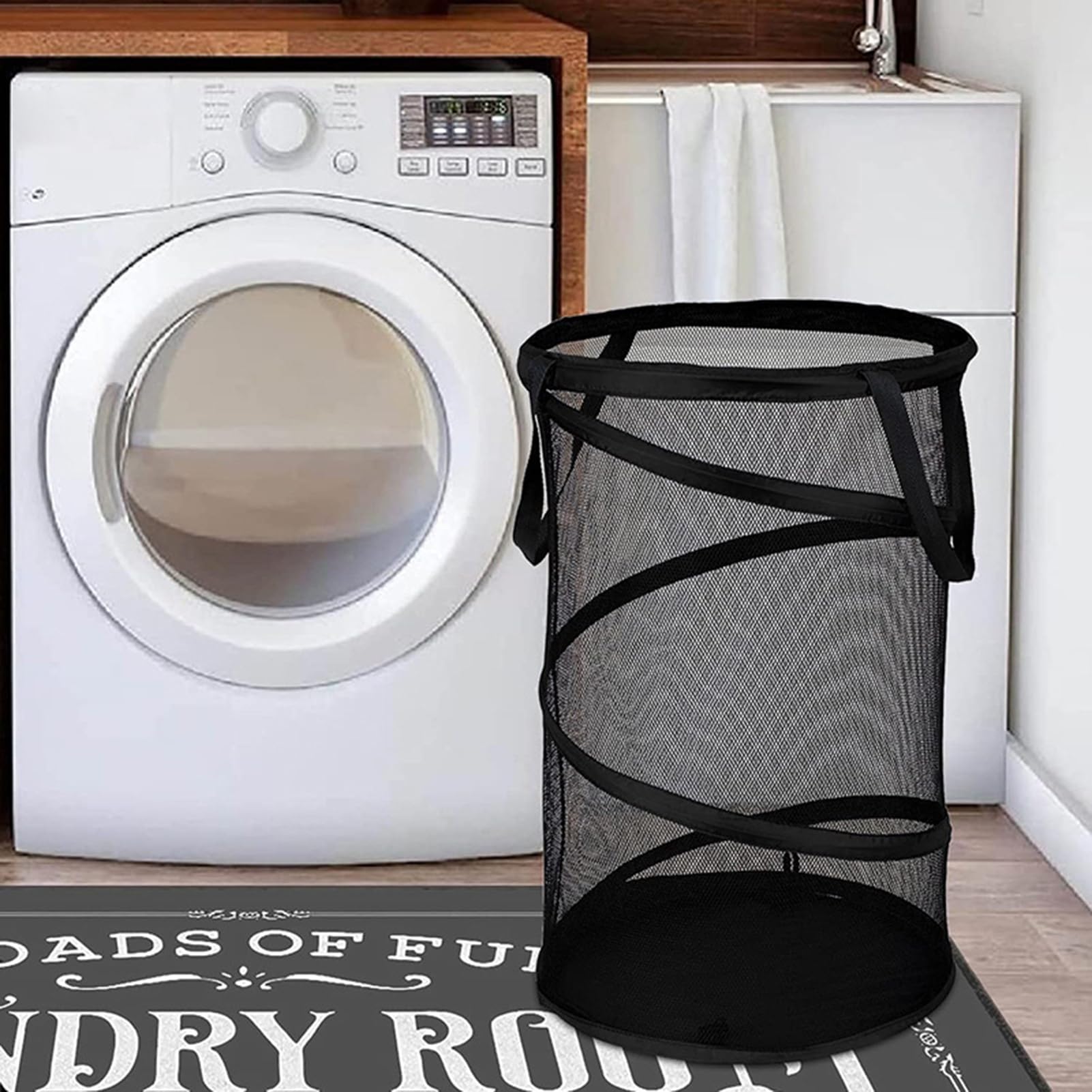 Smalibal Large Fine Mesh Laundry Basket, with Handles Laundry Hamper, Foldable Lightweight Basket, Collapsible Laundry Bag, Durable Clothing Storage, Freestanding Tall Clothes Hamper Black