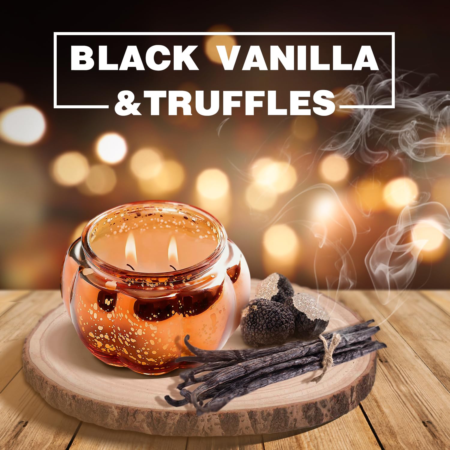 Autumn Scented Candles, Black Vanilla & Truffle, Pumpkin-Shaped Scented Candles for Halloween, Soy Candles for Home Scented, Large Jar 2 Wick Candle, 90 Hours Long Burning, Fall Candle Gift