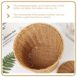 Cabilock Rattan Round Waste Basket with Lid Woven Trash Can Wastebasket Garbage Container Bins Flower Plant Pot Laundry Baskets for Bathroom Kitchen Office Living Room Home Decor