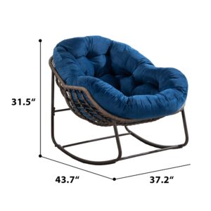 SZLIZCCC Patio Rocking Chairs, Patio Oversized Egg Rocking Chair,Indoor & Outdoor Upholstered Papasan Chairs, Modern Lounge Chair for Balcony,Living Room Patio, Front Porch, Garden (Navy Blue)