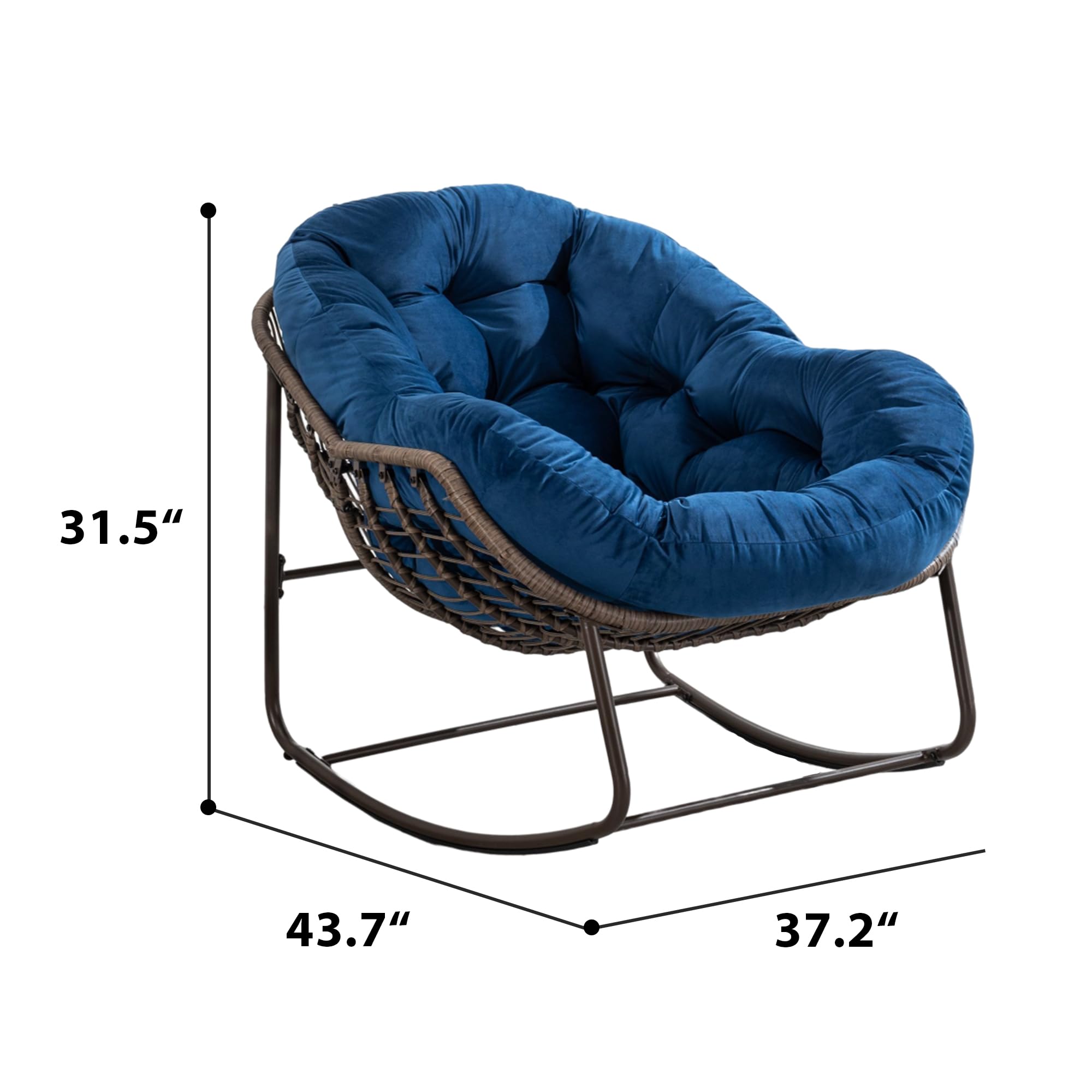 SZLIZCCC Patio Rocking Chairs, Patio Oversized Egg Rocking Chair,Indoor & Outdoor Upholstered Papasan Chairs, Modern Lounge Chair for Balcony,Living Room Patio, Front Porch, Garden (Navy Blue)