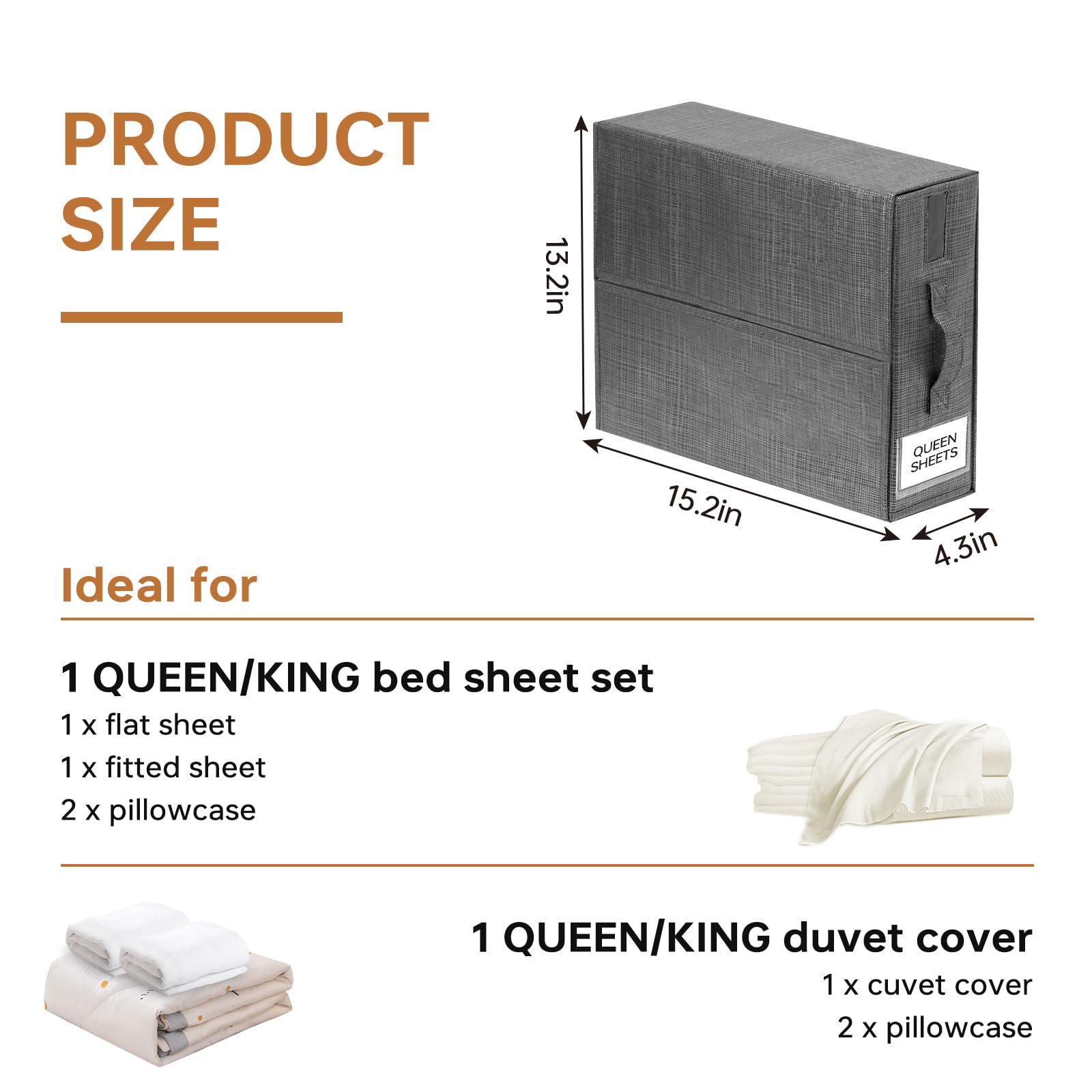 DomiZen Bed Sheet Set Organizer Gray, Foldable Bedding Organizer for Bed Sheets, Duvet Covers and Pillowcases, Closet Storage Container