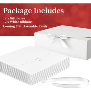 Ocmoiy 12 Pack Gift Boxes with Lids, 10.6x7.8x3.1 Inch White Paper Gift Box with Ribbon, Bridesmaid Proposal Box for Wedding, Packaging, Baby Shower, Birthday, Christmas, Party, Present Crafting