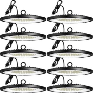 amico 200w 10 pack ufo led high bay light 28,000lm 5000k led high bay lights with ul listed us hook 5' cable alternative to 650w mh/hps for gym factory barn warehouse