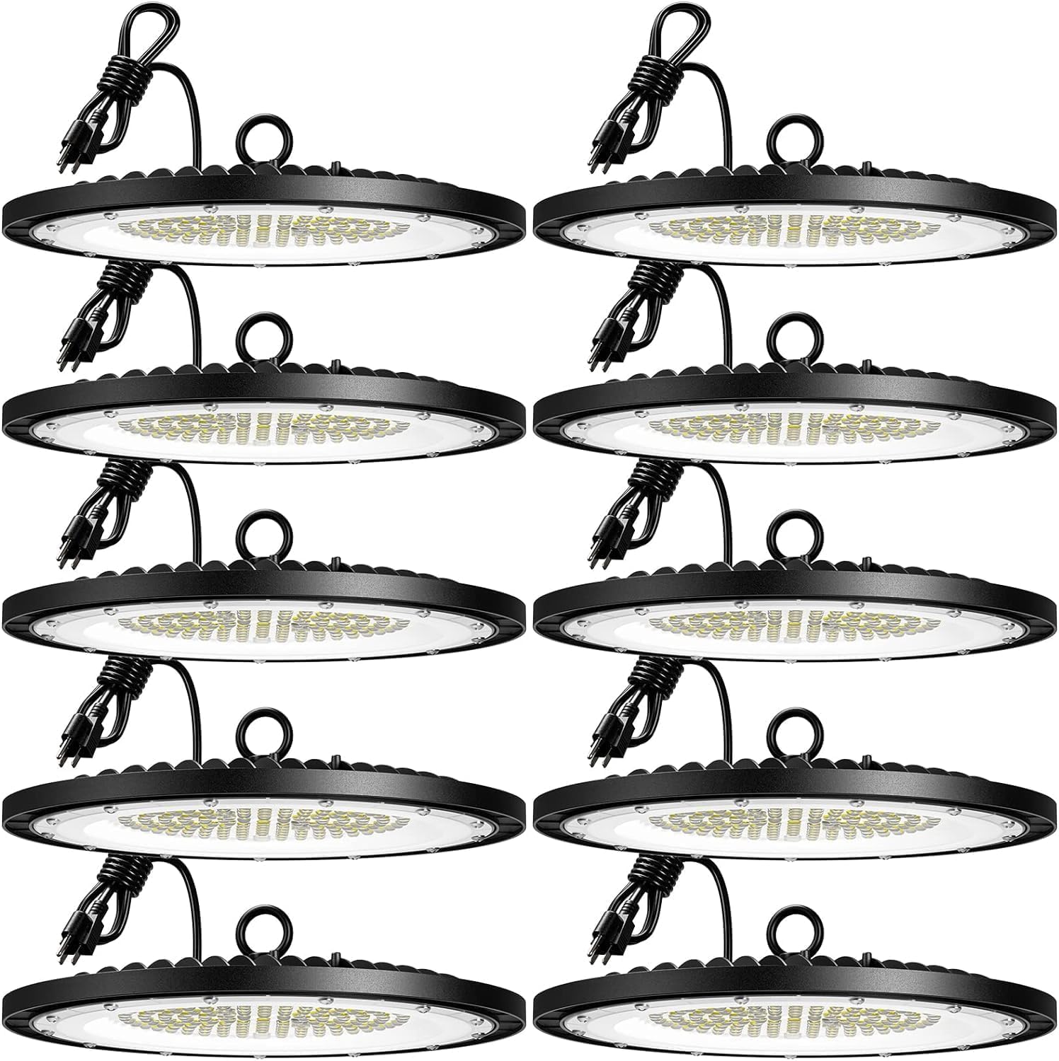 Amico 200W 10 Pack UFO LED High Bay Light 28,000lm 5000K LED High Bay Lights with UL Listed US Hook 5' Cable Alternative to 650W MH/HPS for Gym Factory Barn Warehouse