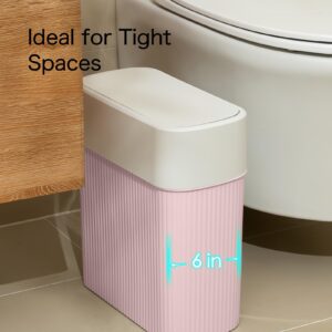 ABEETE Bathroom Trash Can with Lid, 12L Small Plastic Garbage Can for Kitchen with Press Top Lid, 3.2 Gallon Slim Dog Proof Wastebasket Trash Bin for Office, Bedroom, Living Room, Home Cabinet-Pink