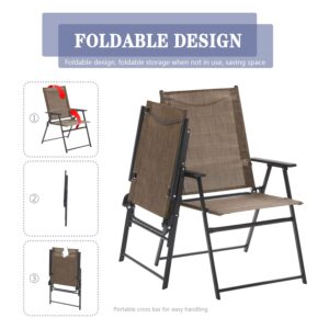 VICLLAX Patio Folding Chairs Set of 4, Outdoor Portable Sling Lawn Chairs for Camping Garden Pool Beach Yard, Brown