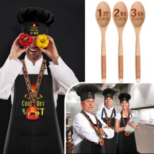 Toulite 12 Pcs Chili Cook off Prizes Chili Cook off Decorations, Include 3 1st 2nd 3rd Chili Cook off Trophies, 3 Kitchen Cooking Aprons, 3 Chef Hat, 3 Engraved Spoon for Men Women Award Ceremony