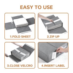 DomiZen Bed Sheet Set Organizer Gray, Foldable Bedding Organizer for Bed Sheets, Duvet Covers and Pillowcases, Closet Storage Container