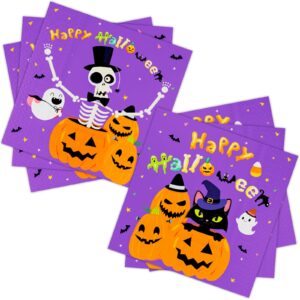 dylives halloween party napkins, purple halloween pumpkin cats ghosts skeleton disposable paper napkins, cute halloween party supplies for luncheon dessert halloween decorations kids, 50 pcs, 3 -ply