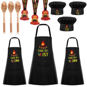 toulite 12 pcs chili cook off prizes chili cook off decorations, include 3 1st 2nd 3rd chili cook off trophies, 3 kitchen cooking aprons, 3 chef hat, 3 engraved spoon for men women award ceremony