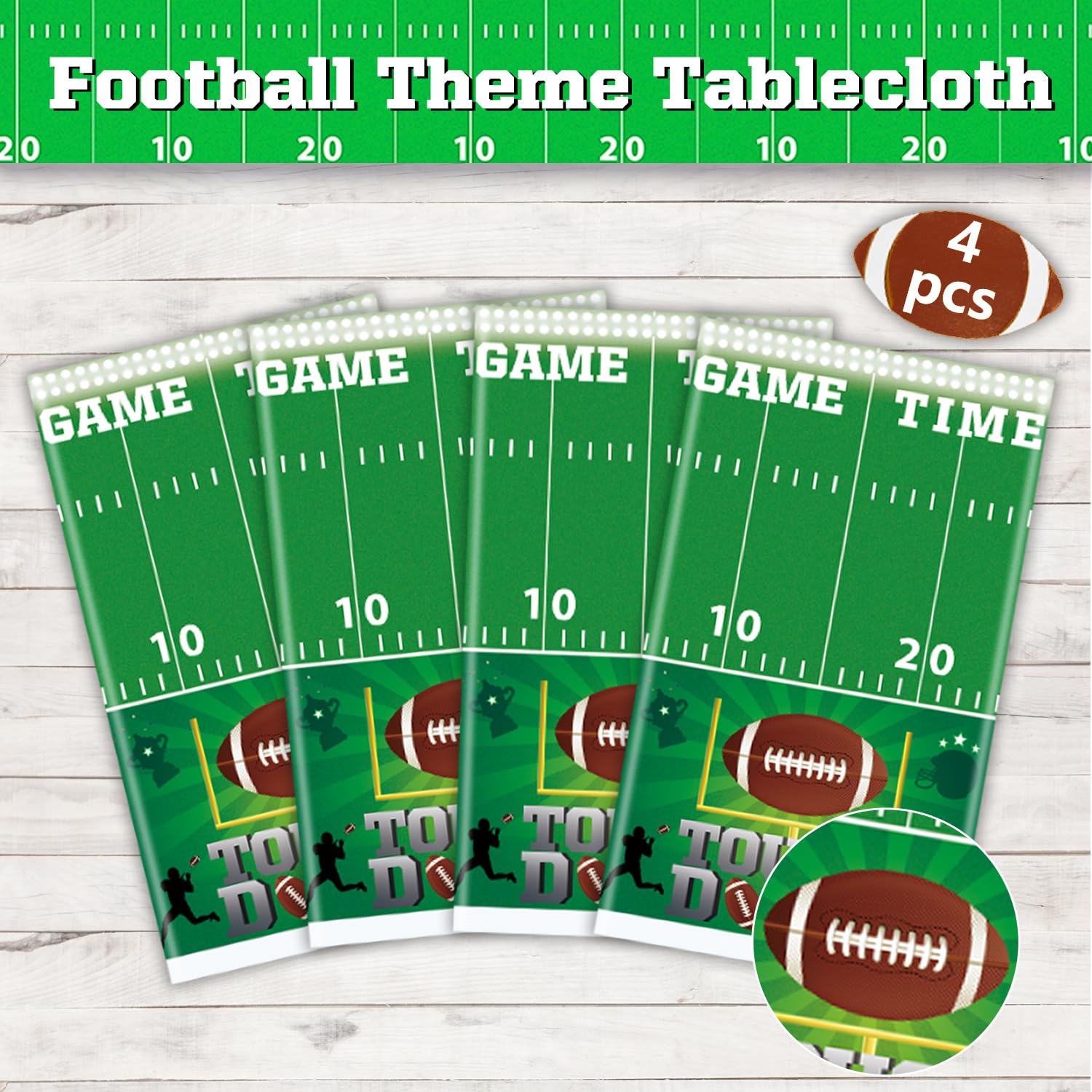 4 Pack Football Tablecloth PE Football Birthday Table Cover Football Theme Party Disposable Tablecloth Touchdown Table Cover Game Day Table Cloth Tailgate Decor Football Party Decorations 86 x 51 Inch