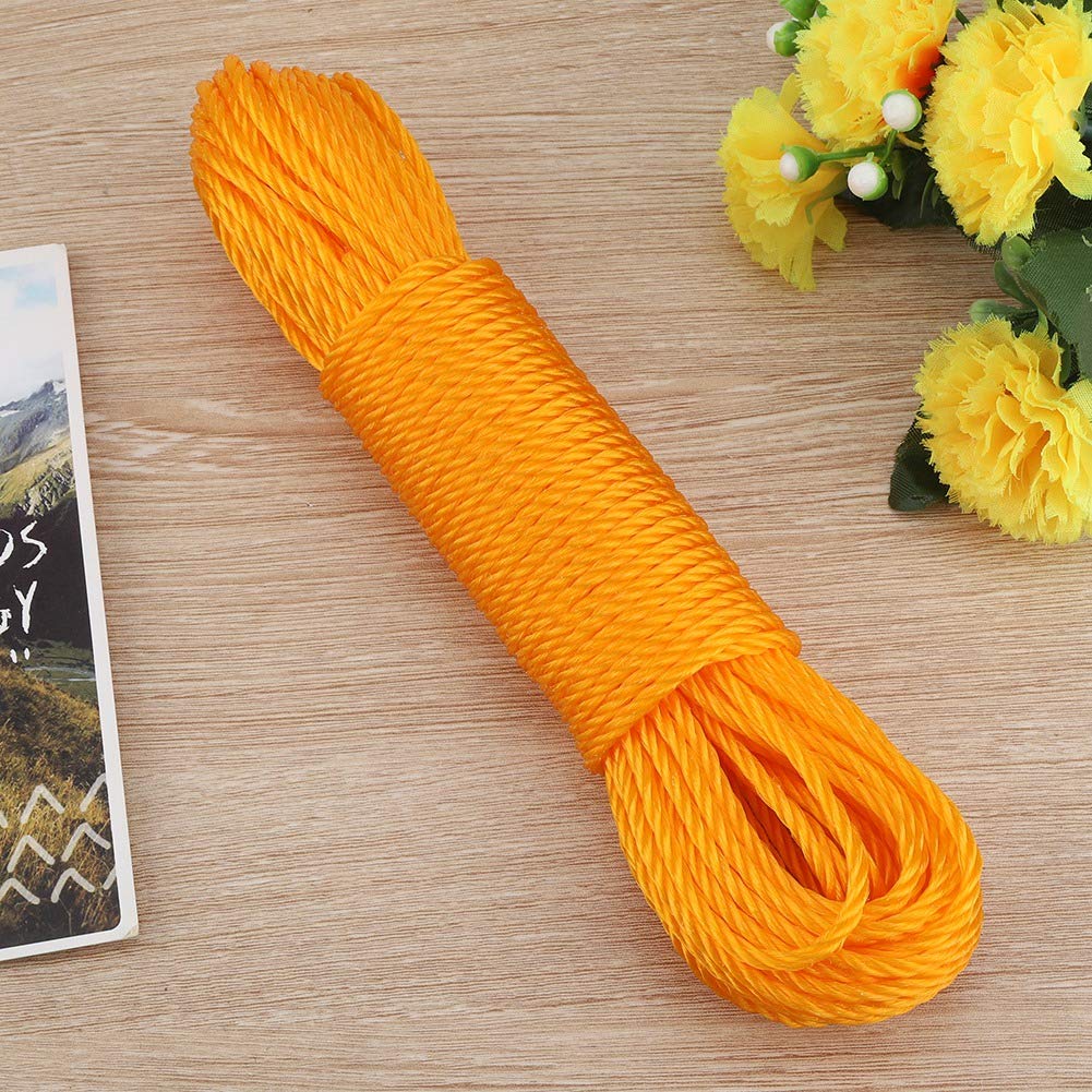 Nylon Clothesline Rope, 20m Windproof Clothes Drying Rope Portable Laundry Line Hanger Rope for Indoor Outdoor Garden Travel Camping Home Hotel(Orange)