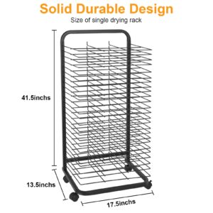 Towallmark Art Drying Rack with 25 Flexible Shelves, Mobile Paint Drying Rack with Four Wheels, Ideal for Schools and Art Studios, Height 41.5 inches, Shelves 12 by 17 inches,Black